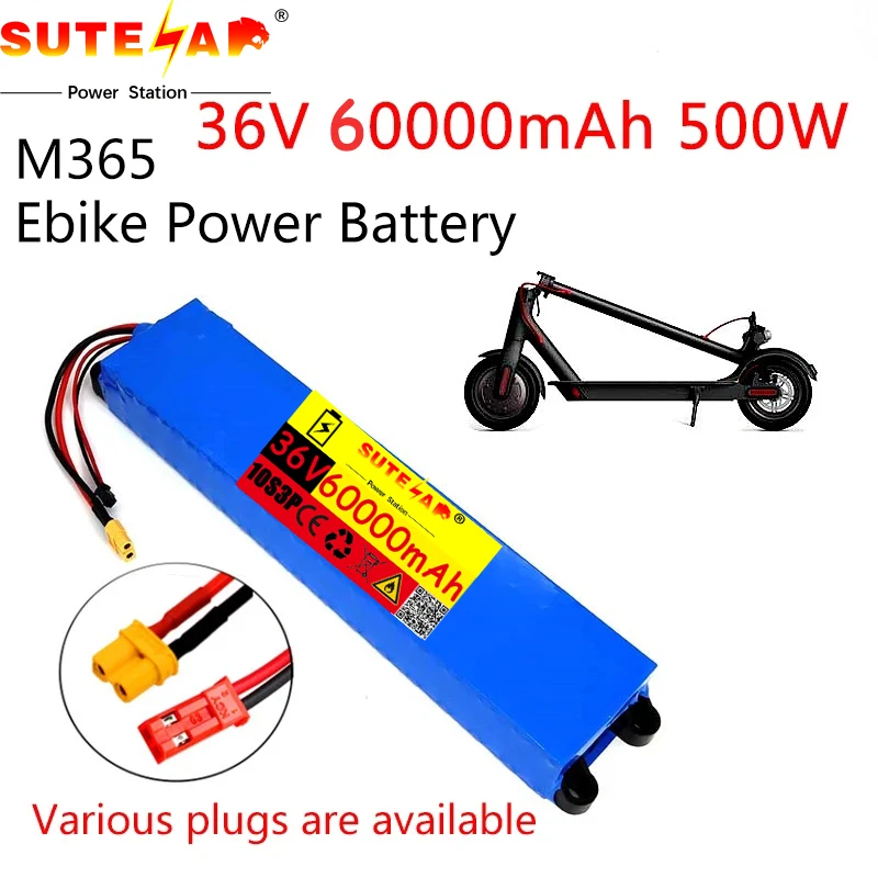 

36V Battery 60Ah 18650 lithium battery pack 10S3P 60000mah 500W Same port 42V Electric Scooter M365 ebike Power Battery with BMS