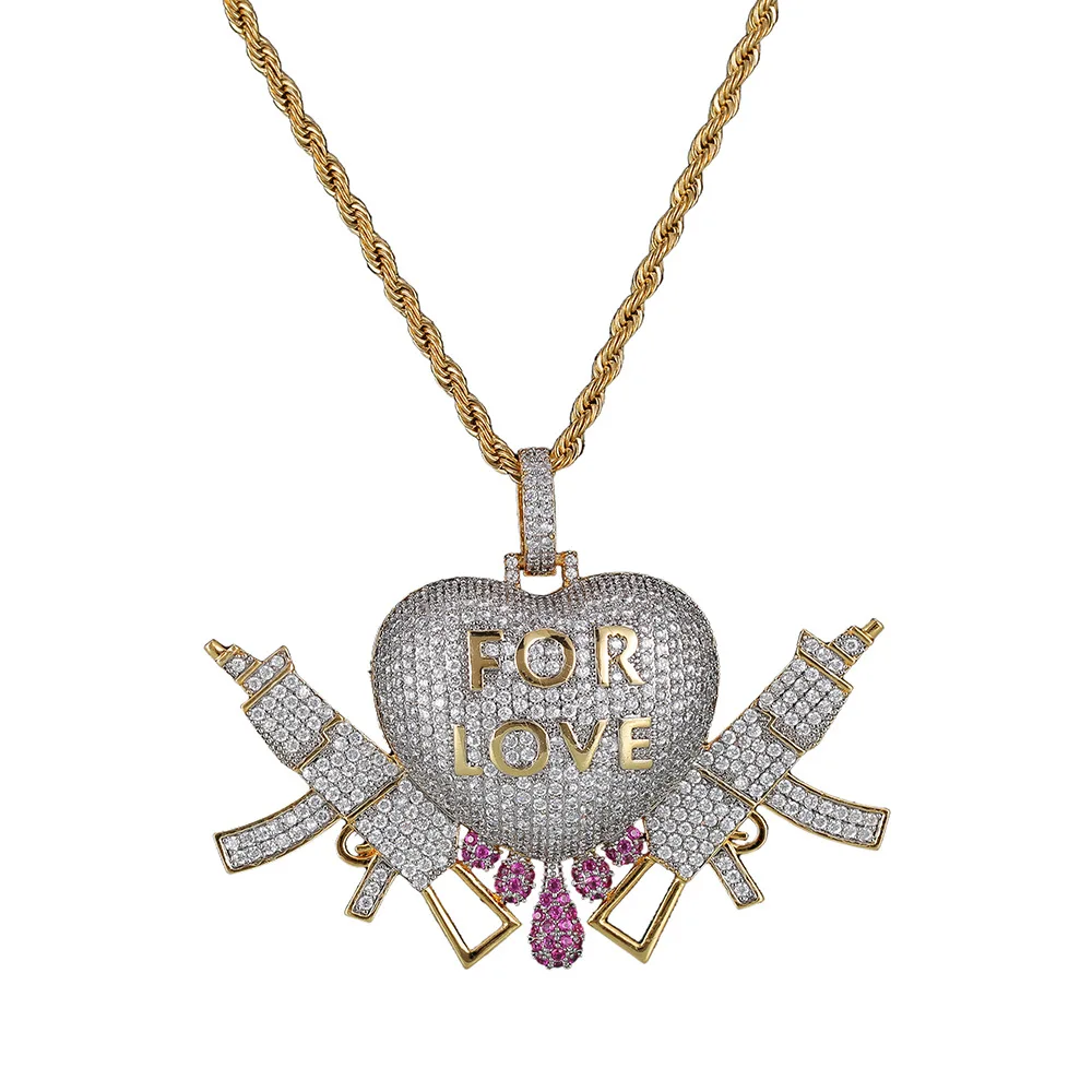 Hip Hop AAA CZ Stone Paved Bling Ice Out Forever Lover Heart AK 47 Gun Pendants Necklace for Men Jewelry Drop Shipping
Hip Hop AAA CZ Stone Paved Bling Ice Out Forever Lover Heart AK 47 Gun Pendants Necklace for Men Jewelry Drop Shipping