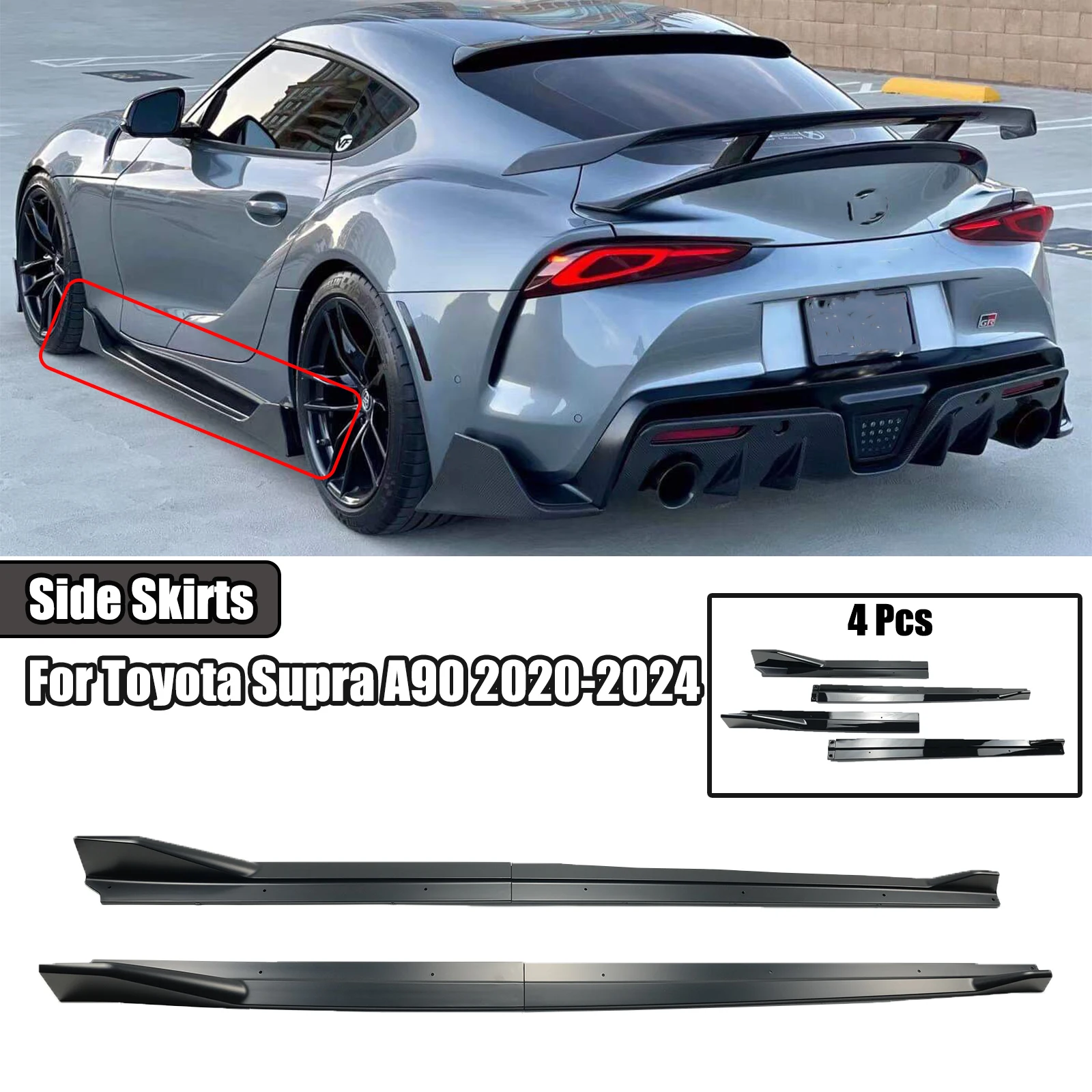 

Car Side Skirt Extension Splitter For Toyota Supra A90 A91 2020-2024 AG Style Spoiler Diffuser Glossy Black Carbon FIber Look
