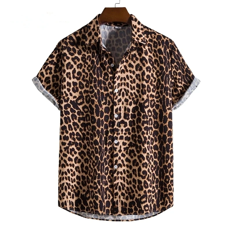 

Leopard Hawaiian Sexy Floral Male Camisa Slim Fit Short Sleeve Party Beach Casual Men's Shirts For Man Clothing Social Retro