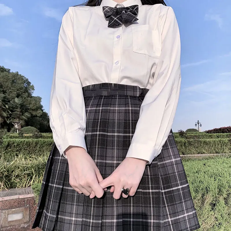 

Japanese High School Black Grey Jk Uniform Long Sleeve Seifuku Girl High Waist Pleated Skirt Cosplay Student Schoolgirl Full Set