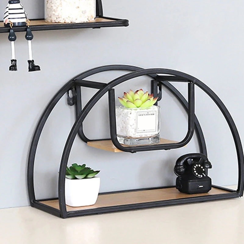 

Iron Shelf Wood Board Decorative Wall-Mounted Storage Racks For Bedroom Shelves Sundries Organizer Without Nails