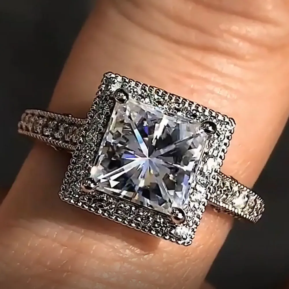 

Custom Solid 14K White Gold Women Wedding Party Anniversary Engagement Ring 1 2 3 4 5 Ct Princess Square Moissanite Diamond Ring