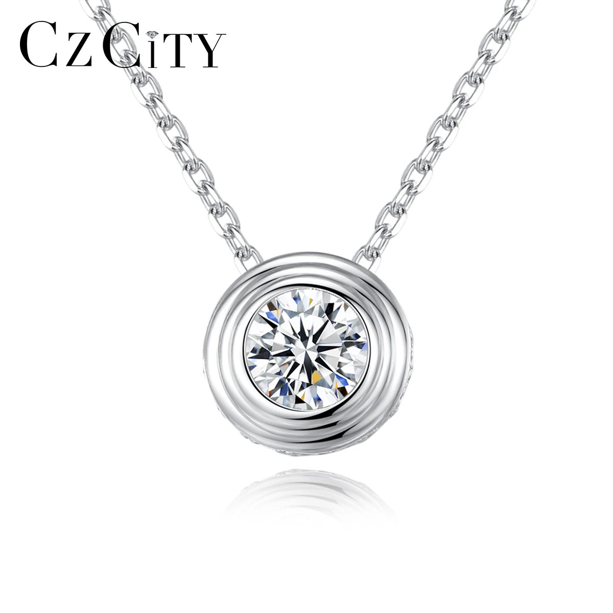 

CZCITY Classic 1 Carat Clear Cubic Zirconia Delicate Round Pendant Italy Box Chain Women Wedding Bridal Jewelry Christmas Gifts