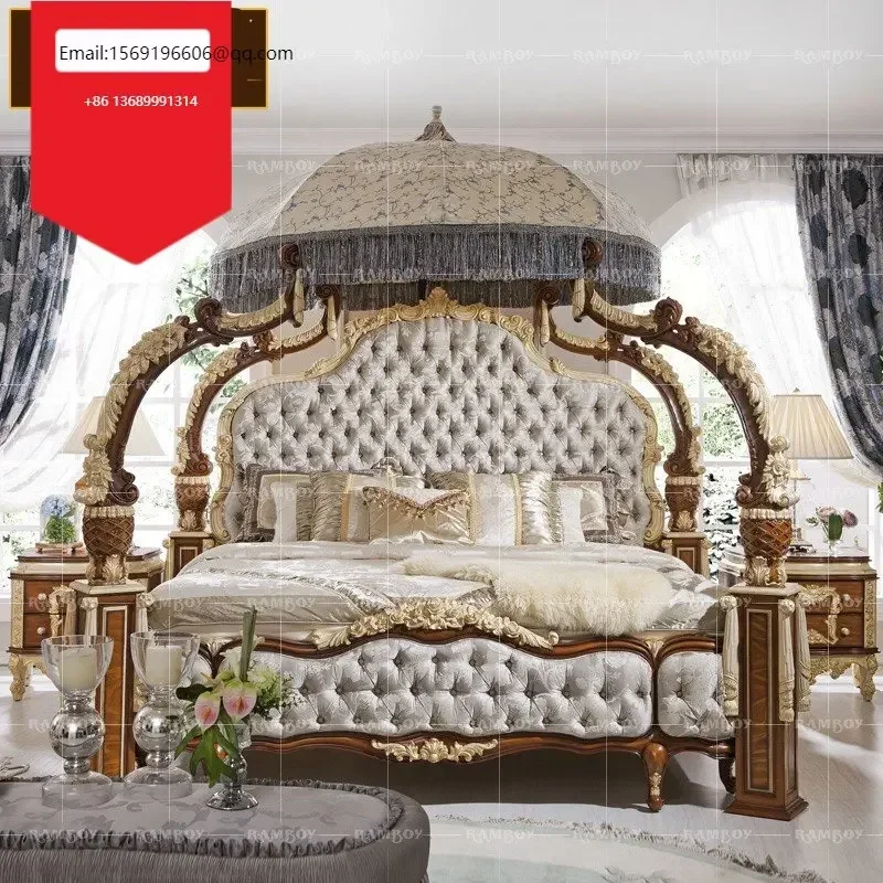 

Двуспальная кровать в европейском стиле, американская резная Вилла из цельной древесины, роскошная Свадебная кровать во французском стиле, неоклассическая рамная кровать