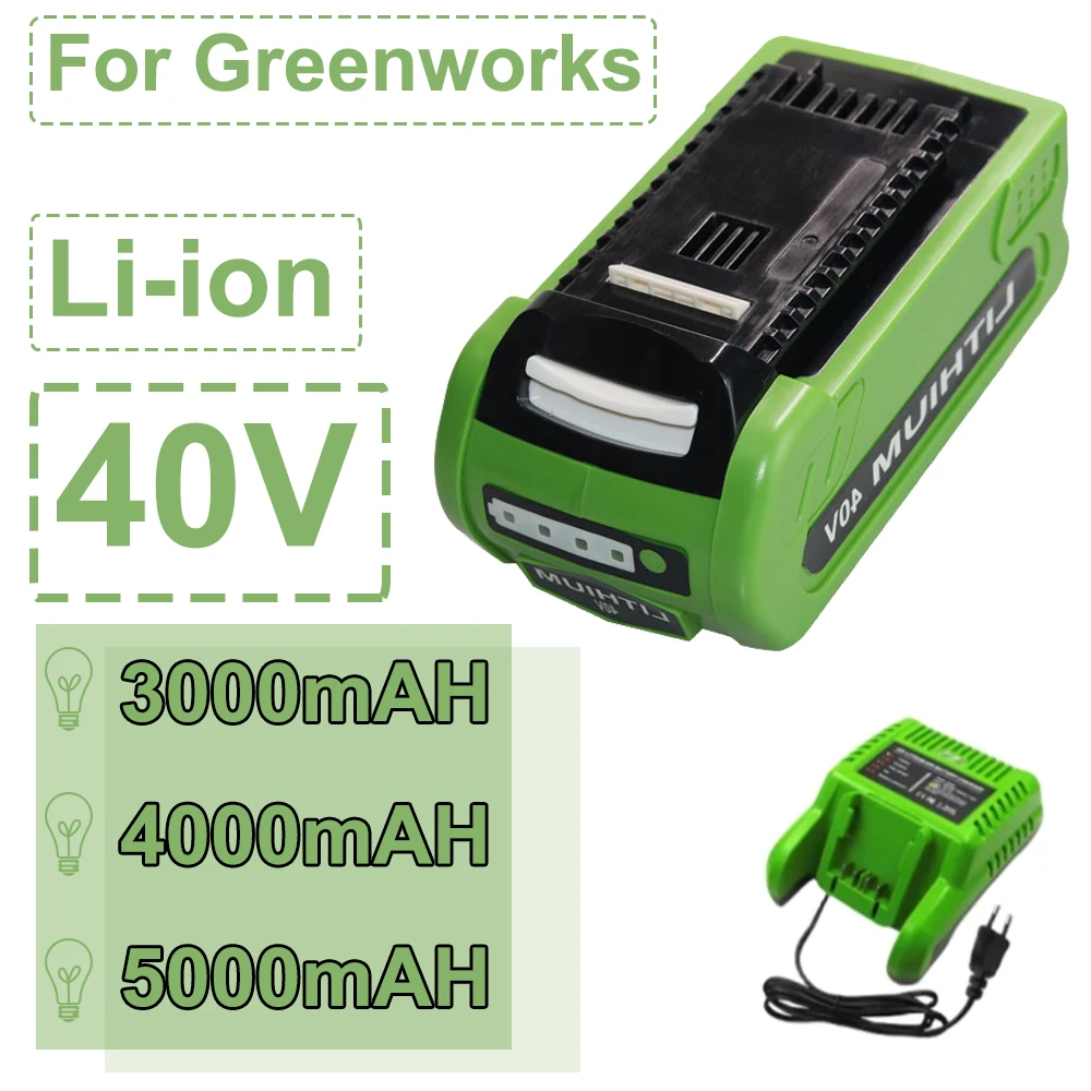 

Lithium ion rechargeable battery 40V 3.0 4.0 5.0ah suitable for GreEnworks 29462 29472 29282G Max Gmax lawn mower power tools