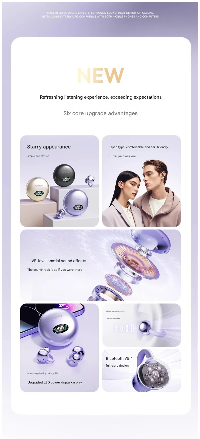 Original Sony Wireless Earphone Open Ear Q88 Ear Clip ENC Headset Bluetooth 5.4 HD Call Touch Control Headphone for Android iOS Original Sony Wireless Earphone Open Ear Q88 Ear Clip ENC Headset Bluetooth 5.4 HD Call Touch Control Headphone for Android iOS