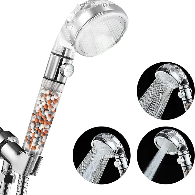 

3 Modes Adjustable Shower Head High Pressure Water Saving Replaceable Filter Spa Bathroom Accessary with Stop Button Showerhead