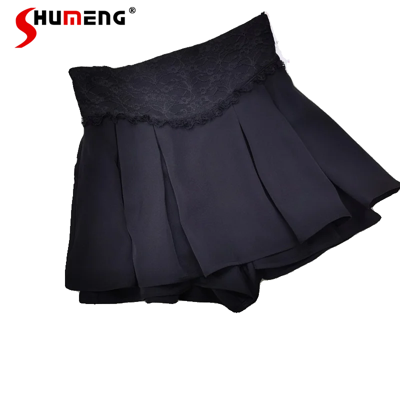 

Japanese Sweet Lace A- Line Skirt Women 2024 Summer New Elegant Solid Color High Waisted Anti-Exposure Mine Short Skirts Female