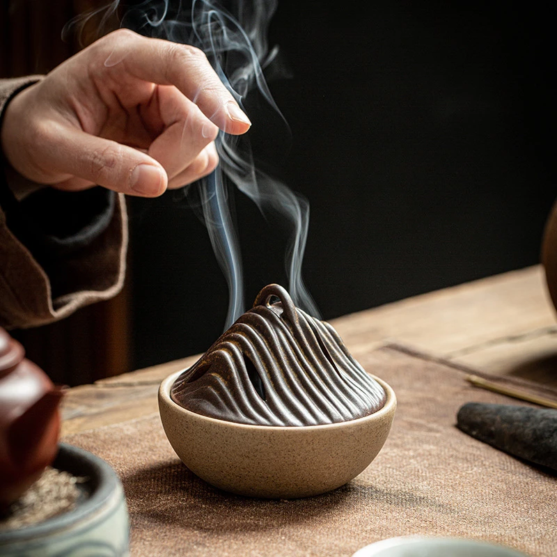 

Incense burner household indoor sandalwood agarwood ceramic aromatherapy furnace Kodo tea ceremony Zen rough pottery ornaments