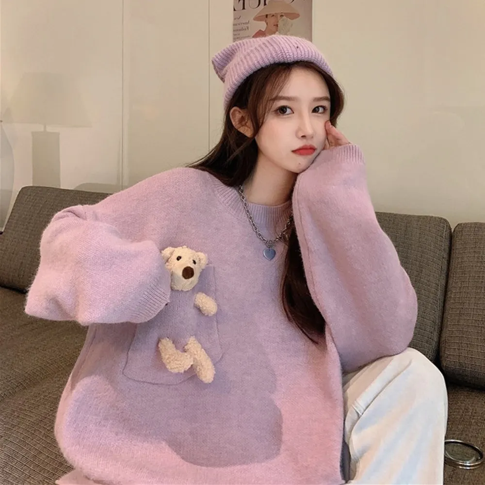Kawaii Pocket Bear Women's Sweater Japan Style Solid O-Neck Loose Harajuku Sweater Korean Fashion Jumper Women's Winter Sweater
Kawaii Pocket Bear Women's Sweater Japan Style Solid O-Neck Loose Harajuku Sweater Korean Fashion Jumper Women's Winter Sweater