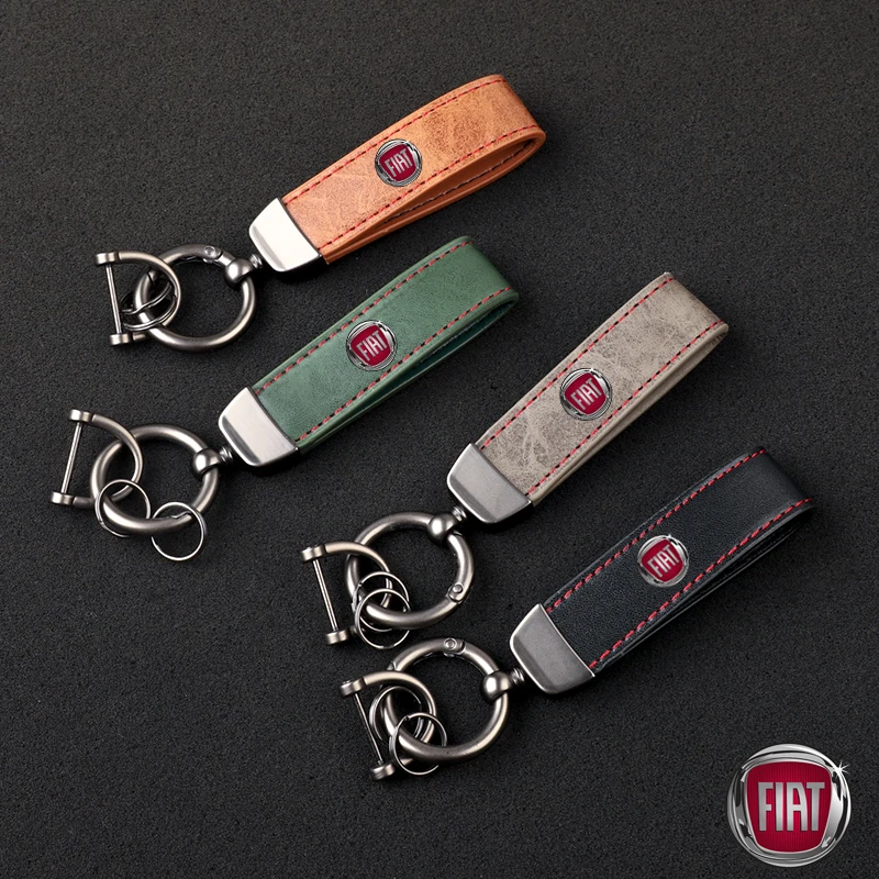 

High-Grade Leather Car KeyChain 360 Degree Rotating Horseshoe Key Rings For Fiat BRAVO 500 500X Car KeyChain Car Accessories