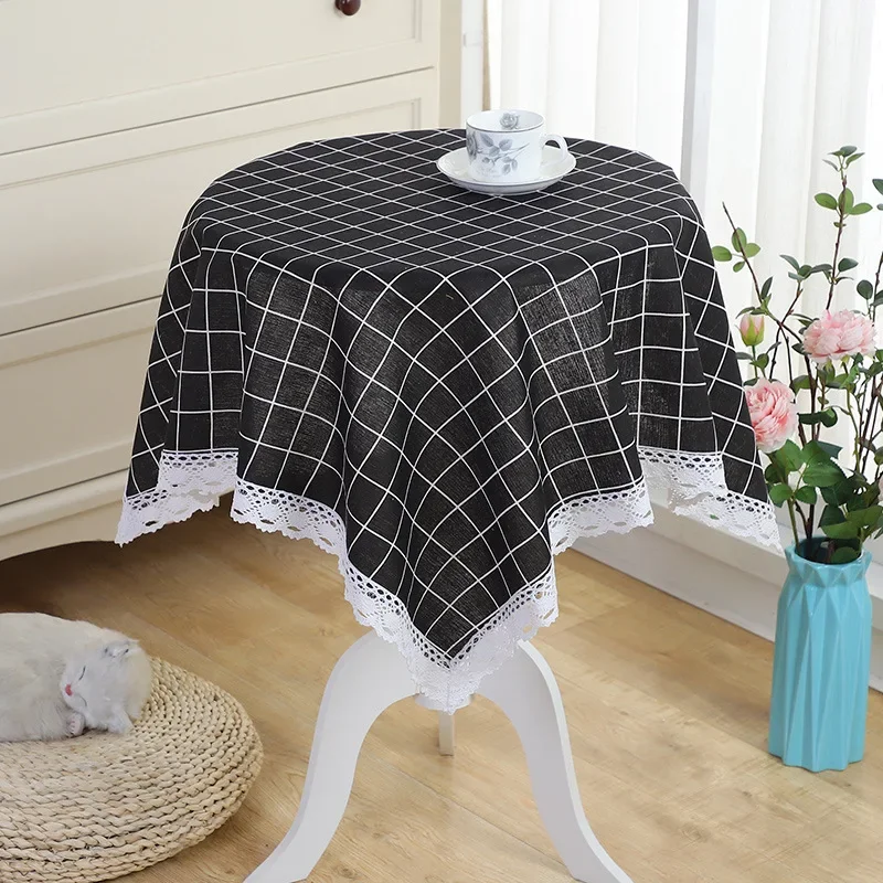 

Tablecloth water-proof oil-proof leave-in Nordic pure color blended cotton and linen round table cloth