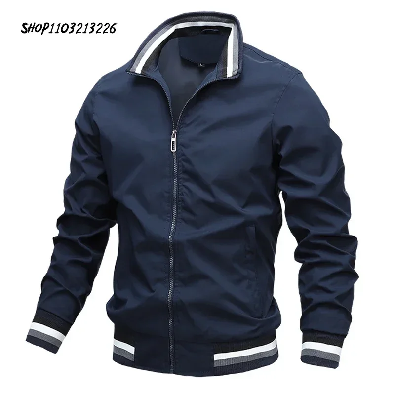 

Casual Men's Coats Rib Sleeve Bomber Jackets Men Outerwear Stand Collar Spring Fitness Clothing Male Preppy Style M-4XL XSX-B10