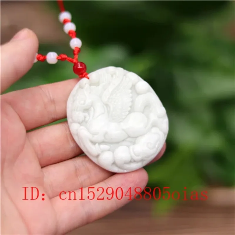 

Natural White Chinese Jade Tianma Horse Pendant Necklace Charm Jewellery Carved Amulet Fashion Accessories Gifts for Women Men