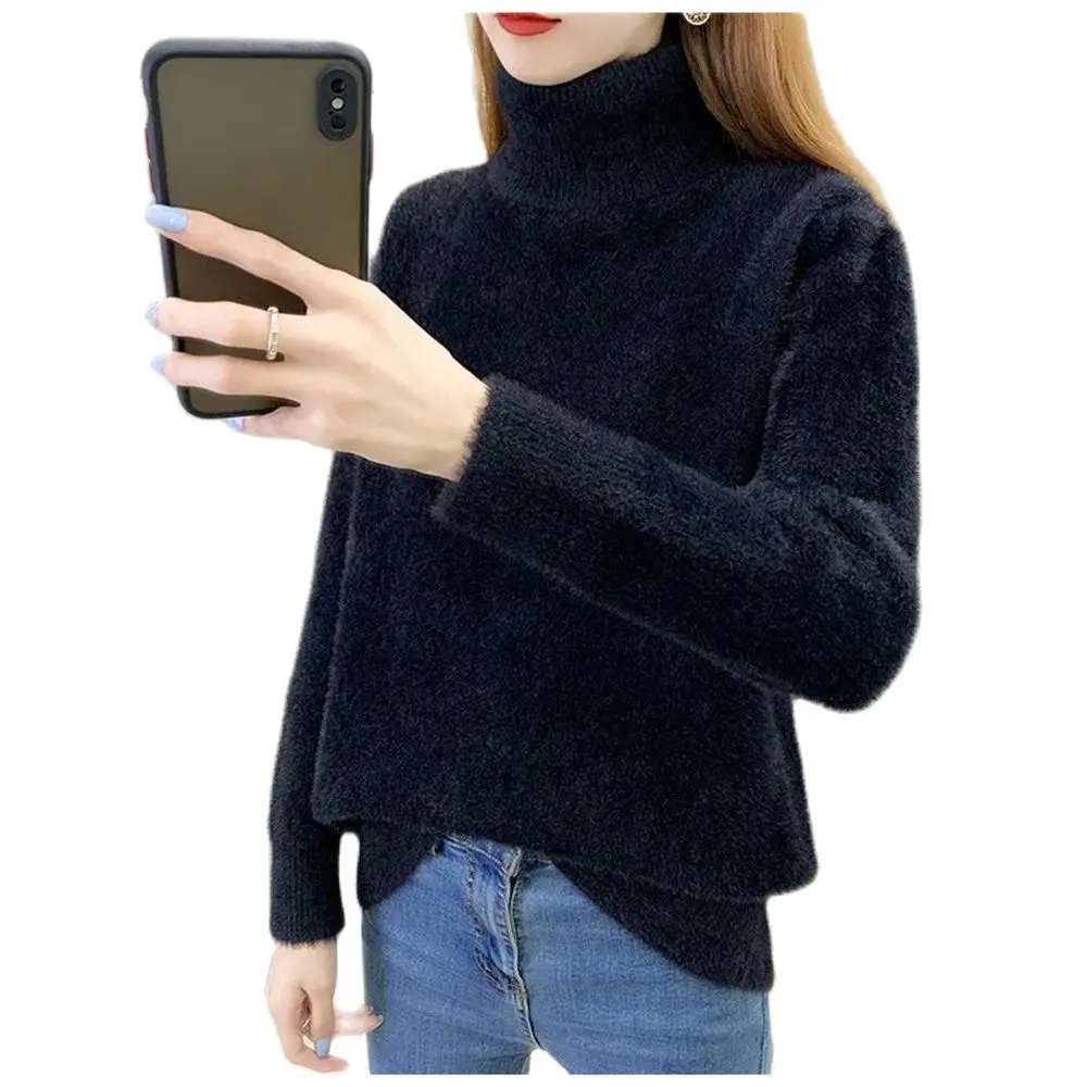 

Autumn/Winter Fashion Euro-American Style Knitwear Pullovers Women High Collar Imitation Mink Velvet Long Sleeve Thick Sweater