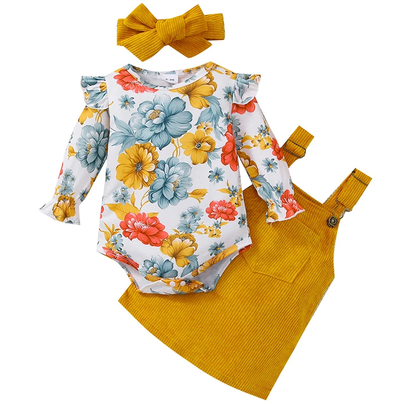

Новинка весенне-осенняя одежда для новорожденных девочек модные милые хлопковые комбинезоны с длинным рукавом с цветочным принтом + платье комплект детской одежды BC369