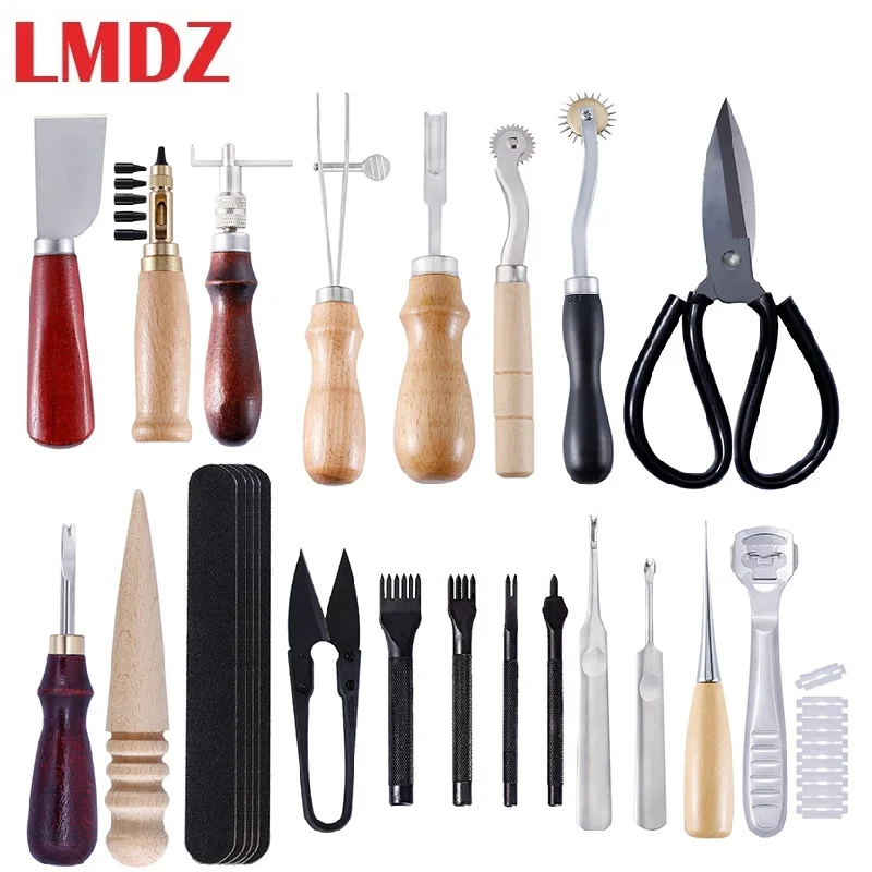 

LMDZ Leather Hand Sewing Repair Kit Leather Craft Tool Kit Stitching Punch Carving Work Groover Set DIY Tool Set Professional