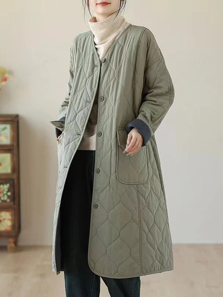 

Женское Стеганое пальто с хлопковой подкладкой, повседневное Свободное длинное пальто большого размера на зиму, 2023