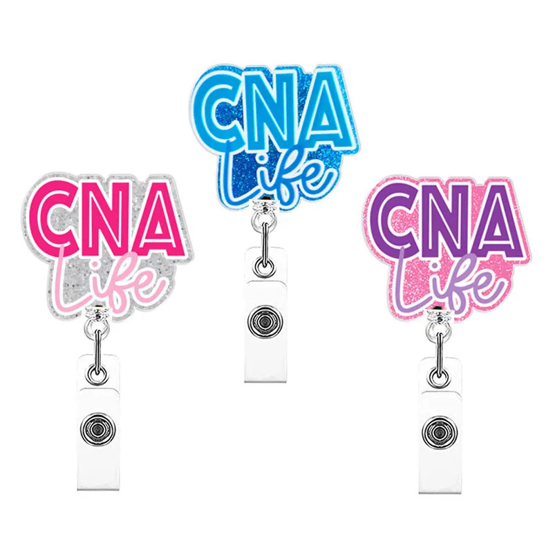 

Glitter Acrylic "CNA Life" Nurse Doctor Badge Reel Retractable ID Badge Holder With 360 Rotating Alligator Clip Name Holder