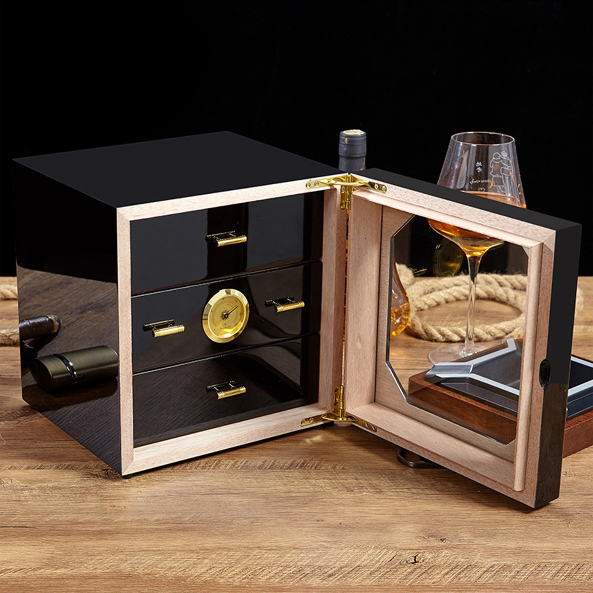 Mvckyi Cigar Cabinet Humidor Box With 3 Drawer Hygrometer Tempered Glass Door Capacity 50-60 Cigar Storage Wooden Box travel
Mvckyi Cigar Cabinet Humidor Box With 3 Drawer Hygrometer Tempered Glass Door Capacity 50-60 Cigar Storage Wooden Box travel