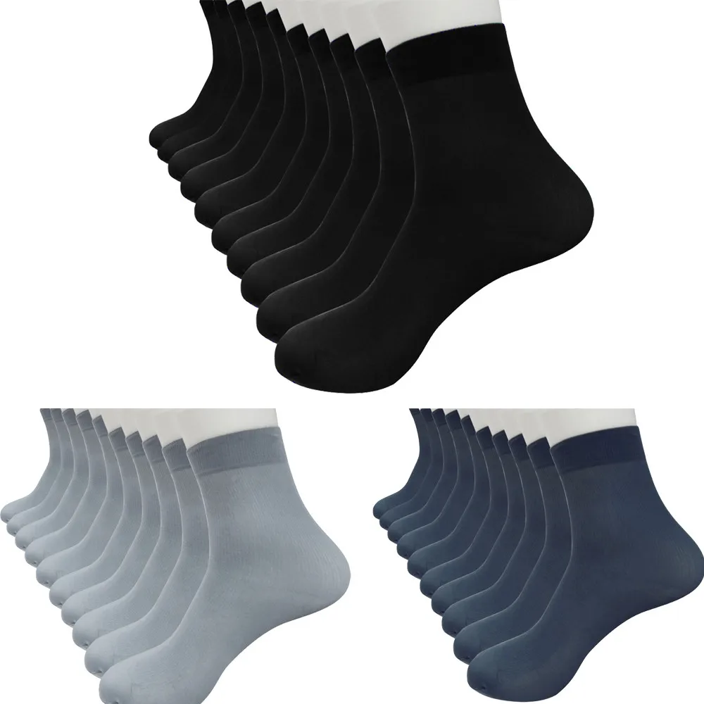 

10 Pairs Men Socks Soft Breathable Bamboo Fiber Ultra-thin Elastic Silky Short Silk Stockings Summer Winter For Male Socks