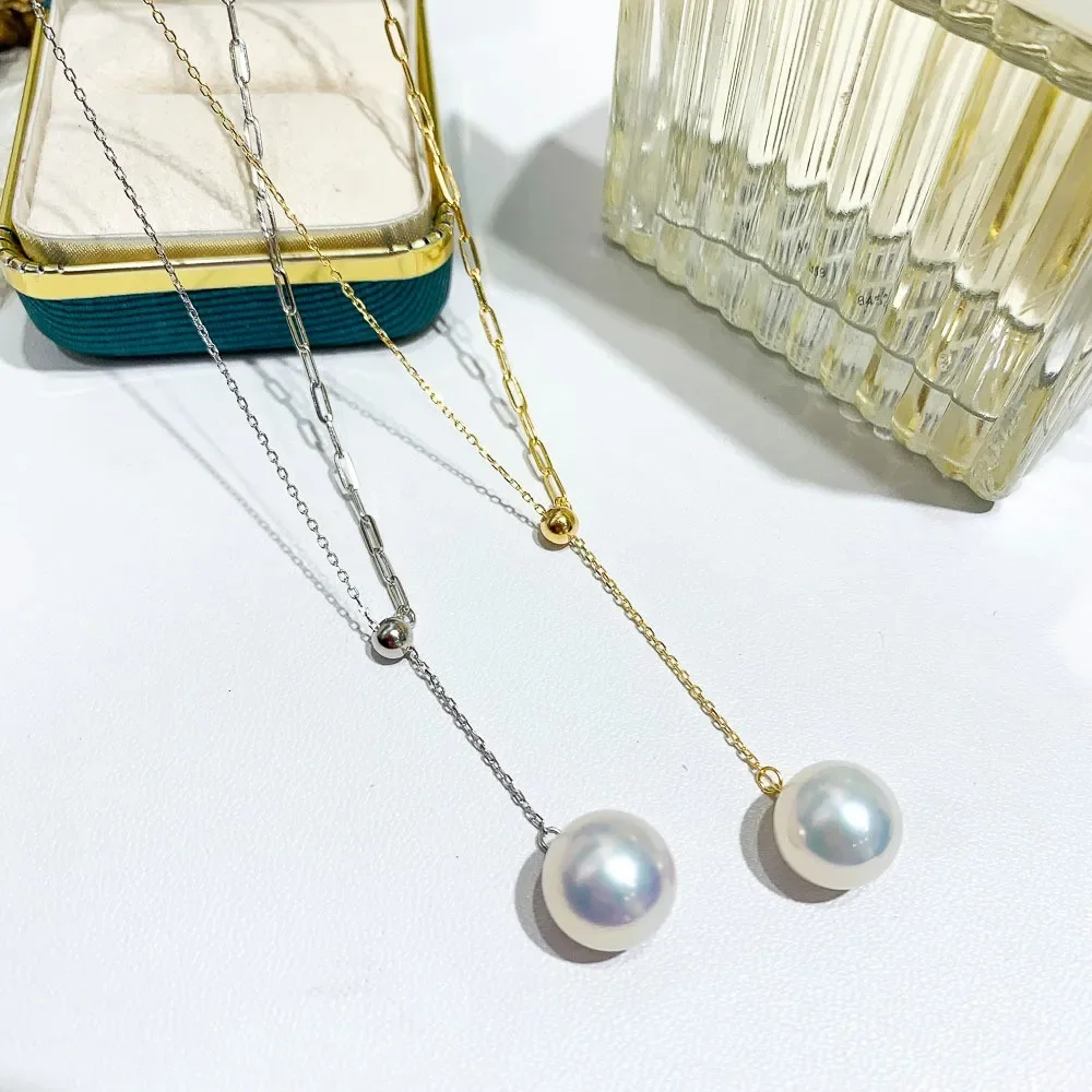 

DIY Pearl Accessories S925 Sterling Silver Set Chain Empty Holder Gold Silver Pendant with Silver Chain Matching 8-15mm Round