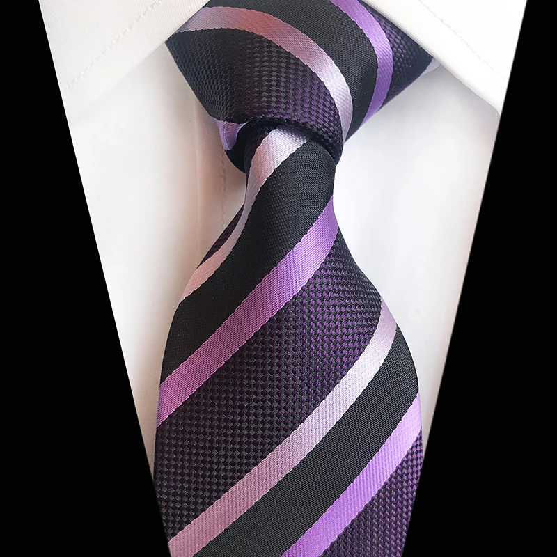 

New Men's Tie Purple Striped 100% Silk Ties Jacquard Party Wedding Woven Fashion Designers Necktie Gifts For Men Women Neckties