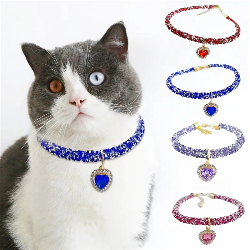 

Heart Pendant Diamond Dog Cat Necklace Fashion Holiday Party Wedding Pets Collars Jewelry Cats Puppy Supplies Accessories