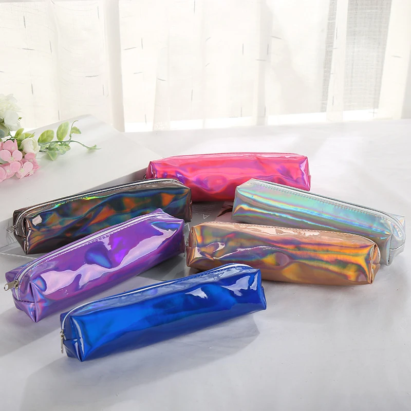 

Laser Color Zipper Cosmetic Bag PVC Waterproof Makeup Lipsticks Storage Bag Pencil Bag Case Coin Purses For Girls Stationary