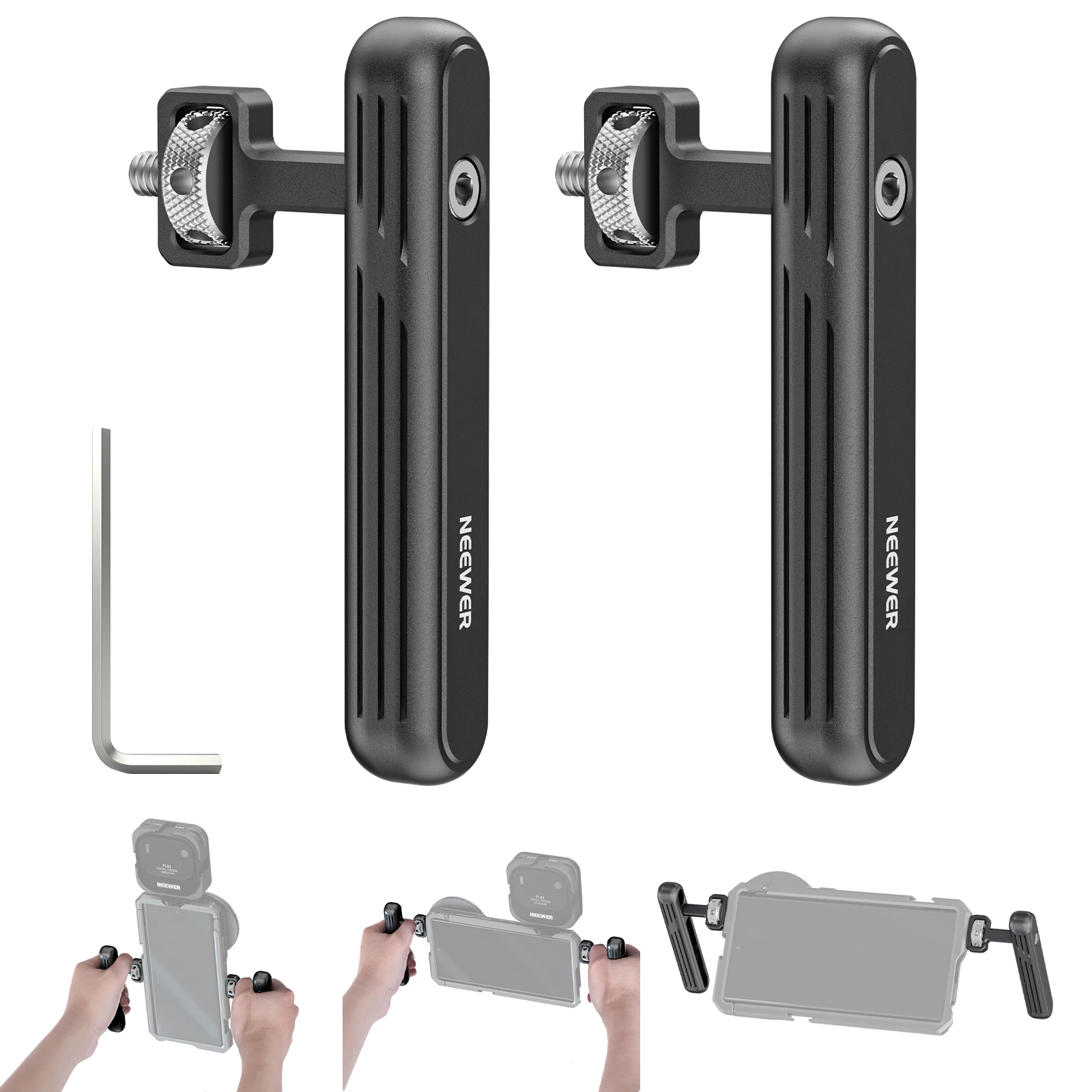 

NEEWER 2PACK Rotatable Side Handle/Top Handle for Smartphone Video Rig Filming Equipment, Aluminum Grips with 1/4" Screws