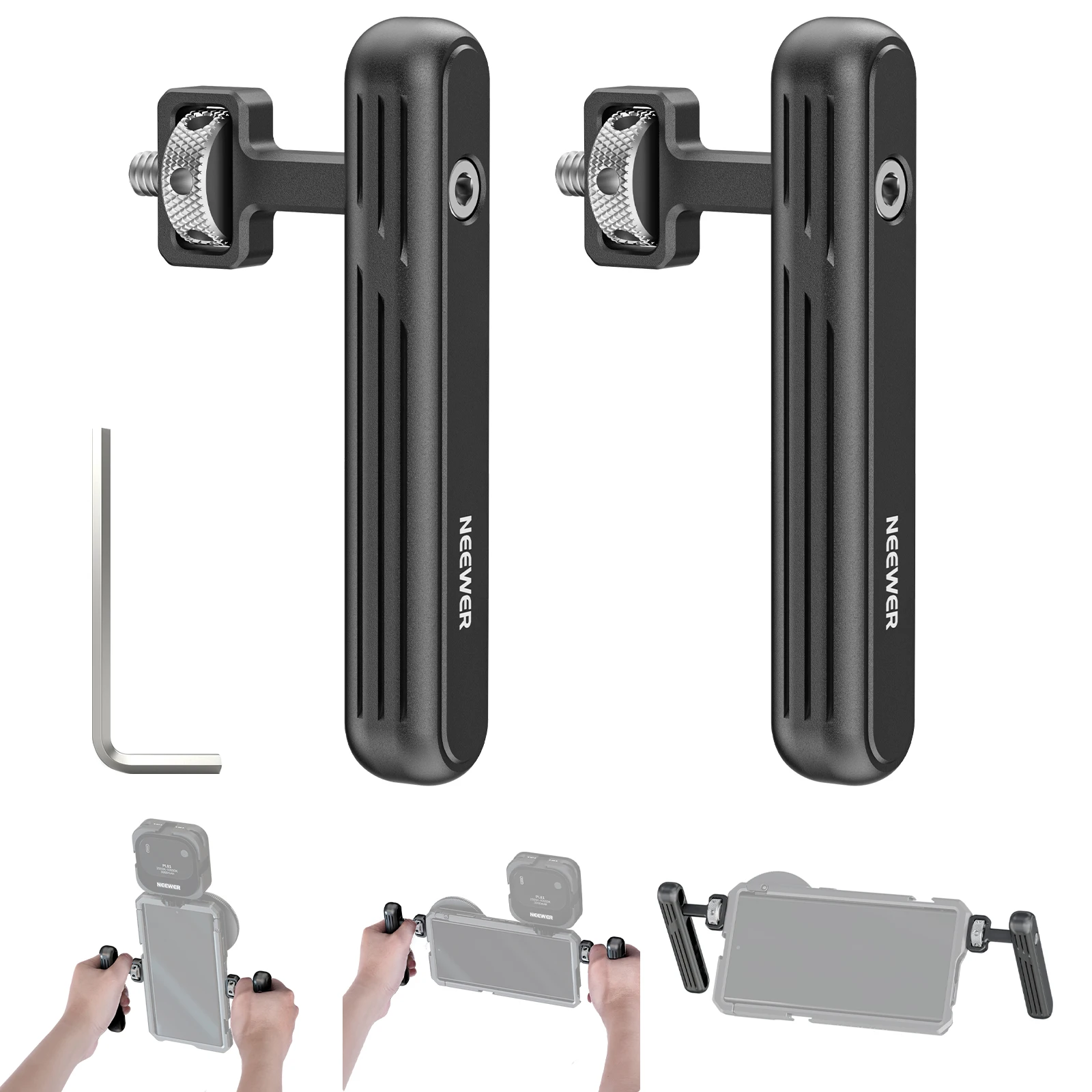 NEEWER 2PACK Rotatable Side Handle/Top Handle for Smartphone Video Rig Filming Equipment, Aluminum Grips with 1/4" Screws
NEEWER 2PACK Rotatable Side Handle/Top Handle for Smartphone Video Rig Filming Equipment, Aluminum Grips with 1/4" Screws