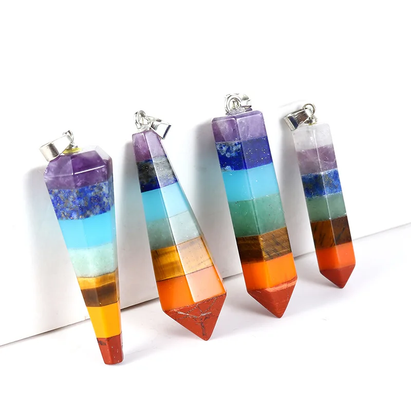 

Natural Crystal Pendant Colorful Chakra Stone Hexagonal Column Bullet Cone Jewelry For Man Women Reiki Healing Quartz Necklace