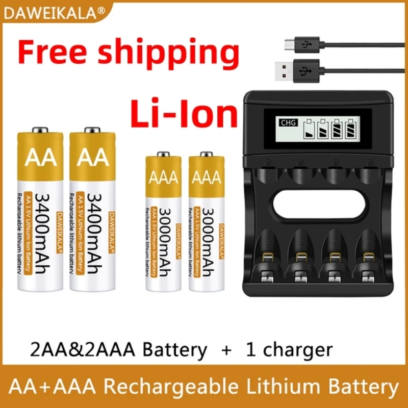 

100% Original AA/AAA Battery 1.5V Rechargeable Polymer Lithium-ion Battery 1.5V AA/AAA Battery with USB charger AA battery