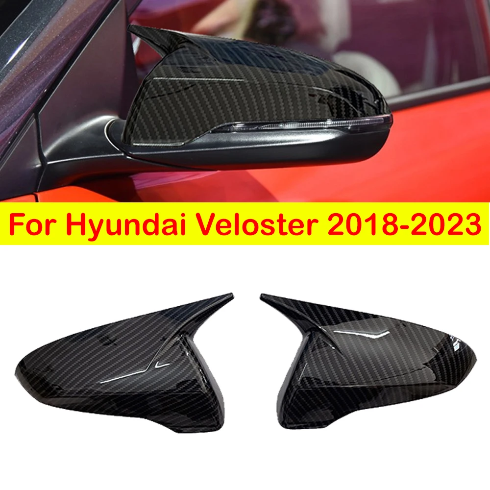 

For Hyundai Veloster 2018-2023 Rearview Side Mirror Cover Sticker Wing Cap Exterior Door Rear View Case Trim Carbon Fiber Look