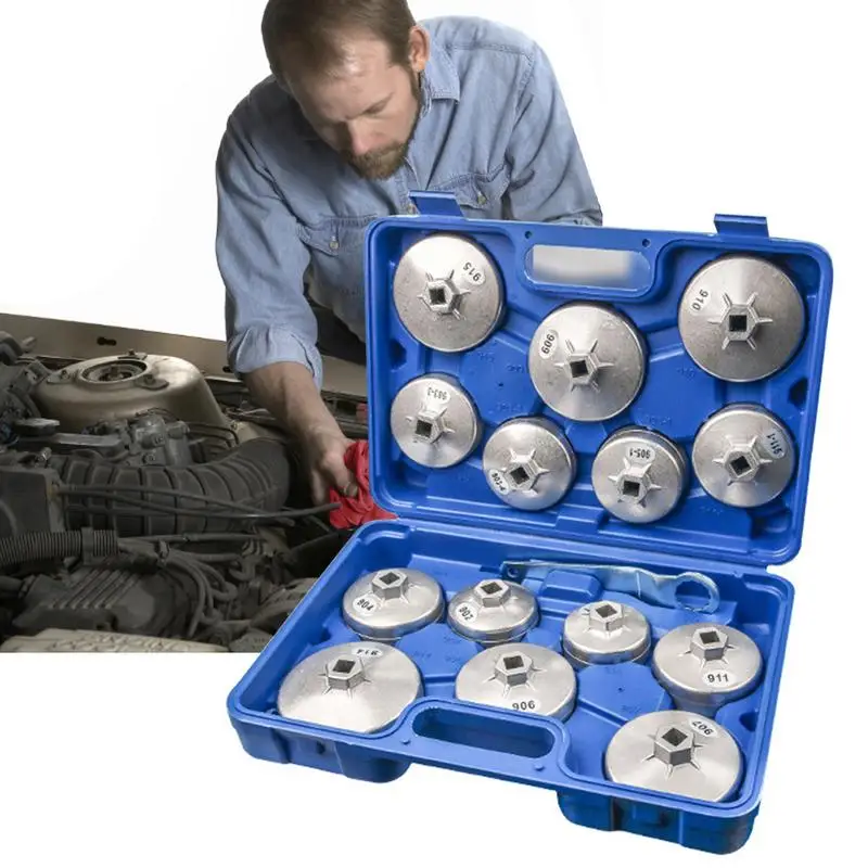 Oil Filter Pliers Wrench Kit 15 PCS Auto Oil Filter Socket Wrench Drive Cap Removal Tool Set Aluminum Alloy Cup Type Oil Filter
Oil Filter Pliers Wrench Kit 15 PCS Auto Oil Filter Socket Wrench Drive Cap Removal Tool Set Aluminum Alloy Cup Type Oil Filter