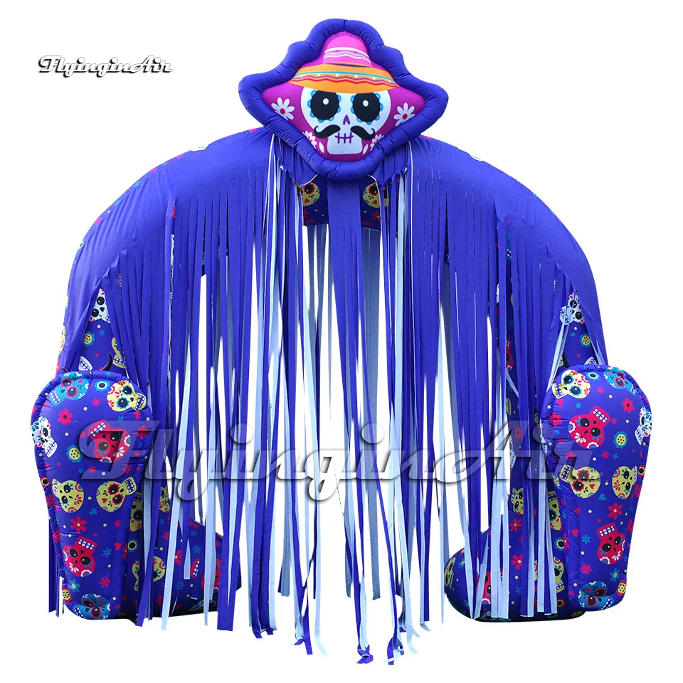 

Scary Inflatable Skull Arch Outdoor Halloween Entrance Door 5m Blue Air Blow Up Death Archway With Curtain For Gate Decoration