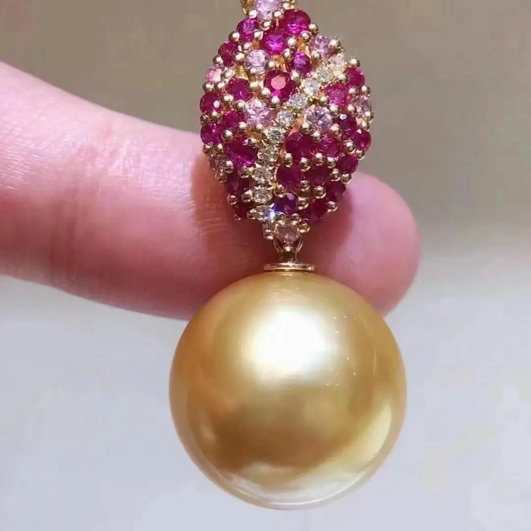 Gorgeous 11-12mm South Sea Round Gold Pearl Pendant 925s 
Gorgeous 11-12mm South Sea Round Gold Pearl Pendant 925s