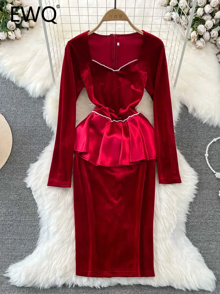 EWQ Elegant Chic Design Women Dress Long-sleeve Square Collar Ruffles Velvet High Waist Hip Warp Dresses Autumn Winter 2023 New
EWQ Elegant Chic Design Women Dress Long-sleeve Square Collar Ruffles Velvet High Waist Hip Warp Dresses Autumn Winter 2023 New