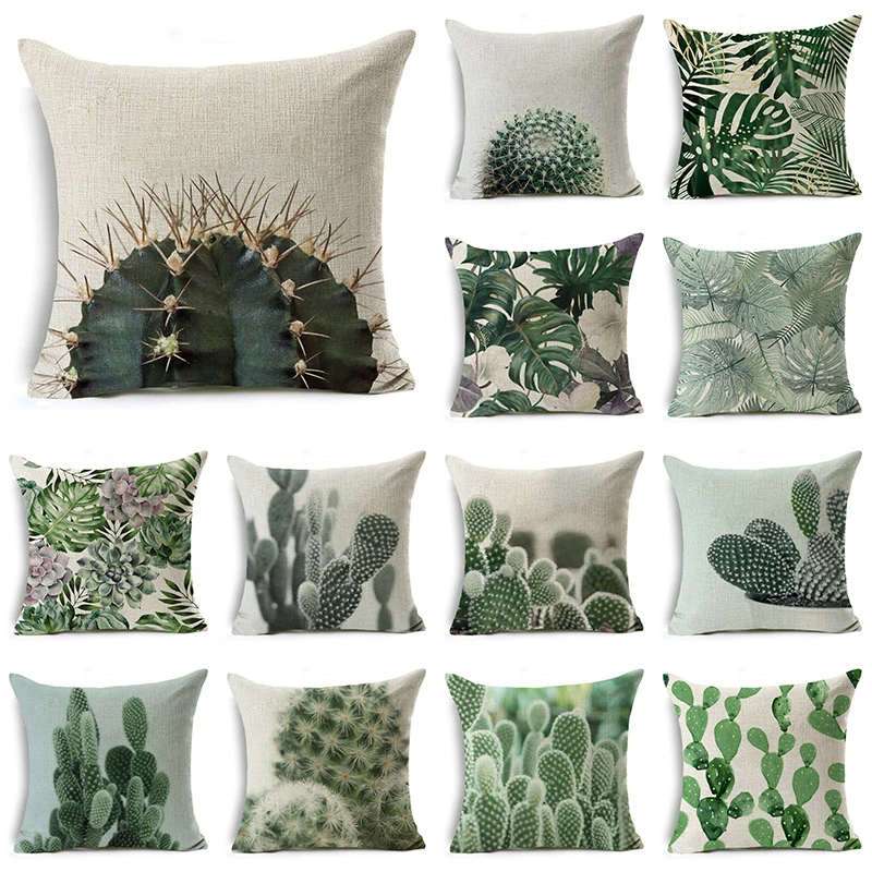 

Tropical Cactus Pillow Case Summer Green Cushion Cover Forest Leaf Pillowcase Decorative Cushions for Elegant Sofa Home decor