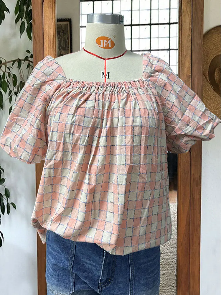 Check Pleated Puff Sleeve Blouse Pink Cream Gingham Garland Top Women's Casual Chiffon Shirt
Check Pleated Puff Sleeve Blouse Pink Cream Gingham Garland Top Women's Casual Chiffon Shirt