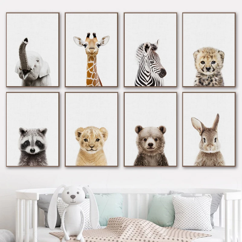 

Baby Room Posters Nursery Wall Art Canvas Painting Elephant Giraffe Zebra Lion Rabbit For Living Room Animal Pictures A3 A4 Size