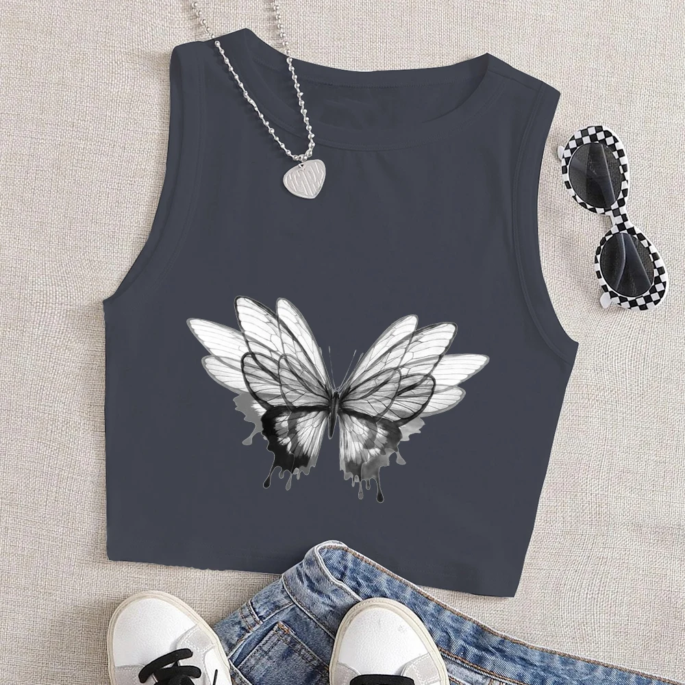 

Женская майка Seeyoushy с принтом бабочки, Новинка лета 2023, Женский Топ с круглым вырезом, трендовая уличная одежда в стиле Харадзюку Y2K, повседневный короткий Стильный женский топ
