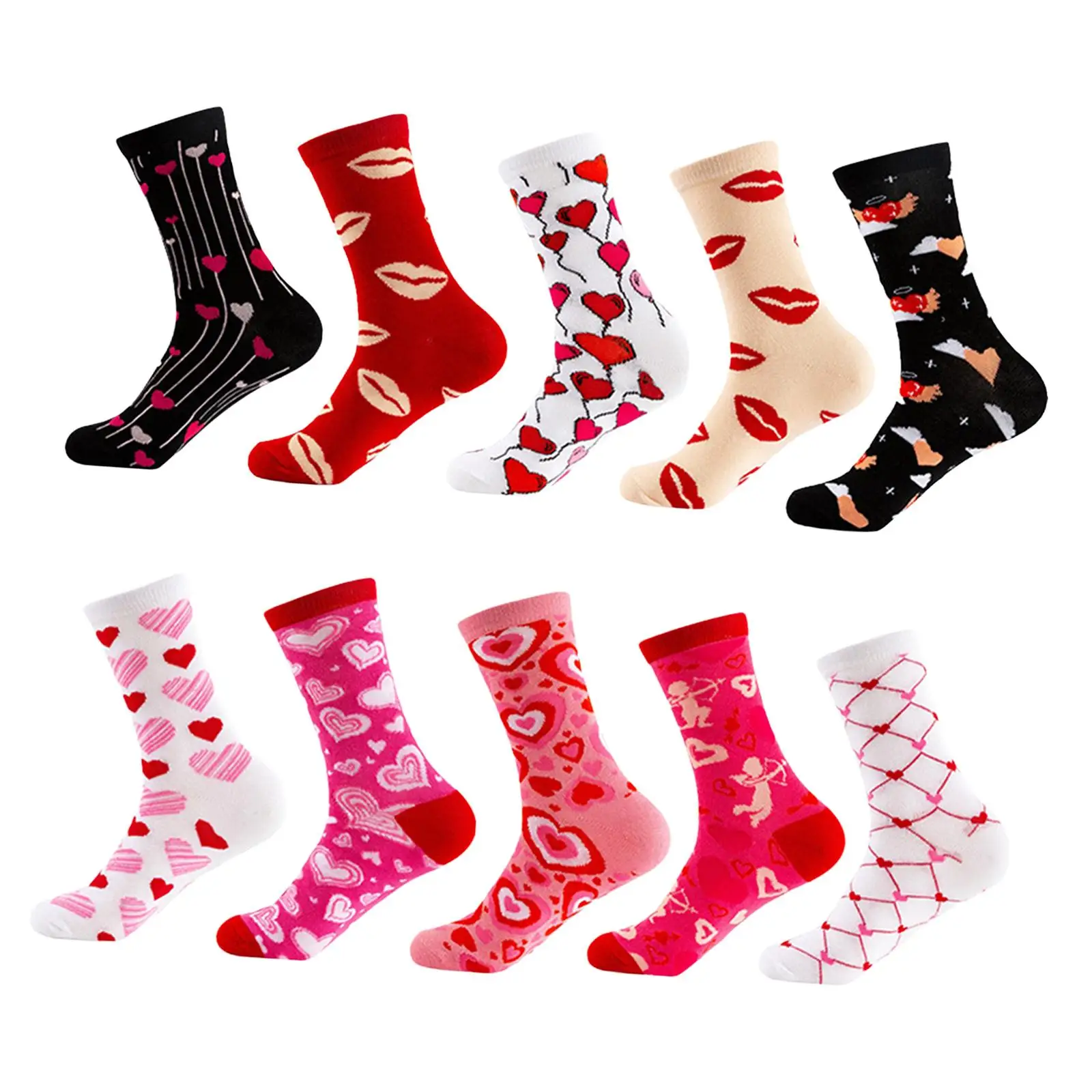 

10 Pairs Valentine's Day Socks for Women Girls Heart Socks Funny Lovely Breathable Crew Socks for Him Couples Boyfriend Mom Her