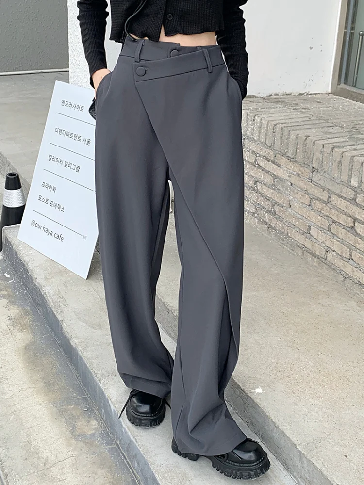 Chic Irregular Spliced Straight Trousers Women Fall Winter Korean Fashion Suit Pants Mujer Wide Leg Black Pants Streetwear
Chic Irregular Spliced Straight Trousers Women Fall Winter Korean Fashion Suit Pants Mujer Wide Leg Black Pants Streetwear