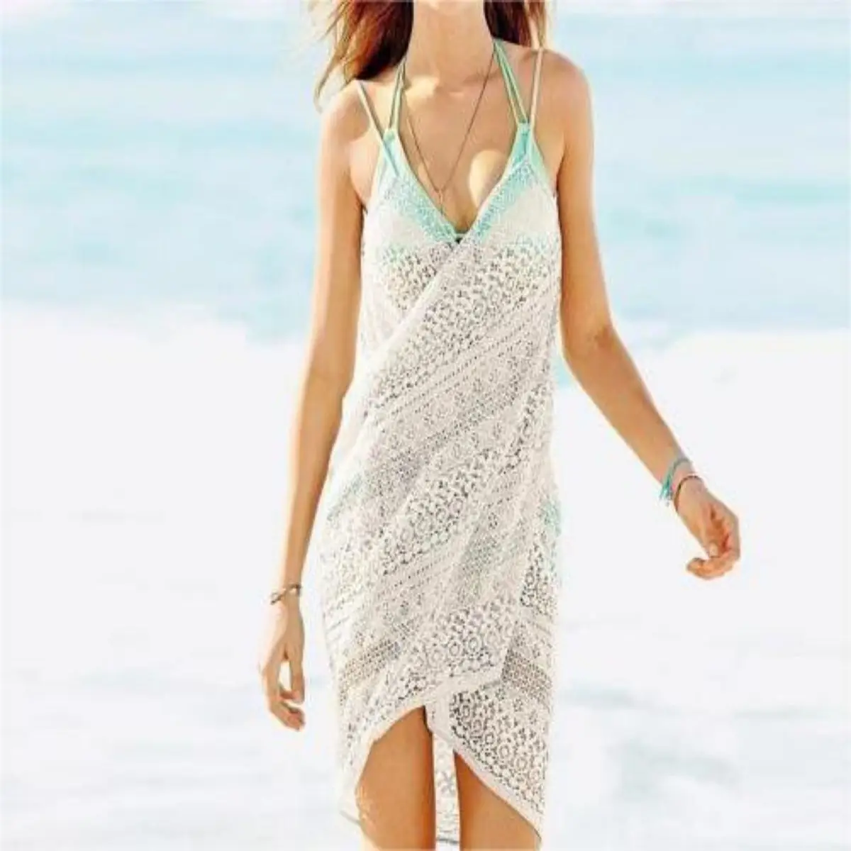 

Женское жаккардовое платье на лямках, Пляжное Платье с запахом и защитой от солнца для летних отпусков и купального костюма