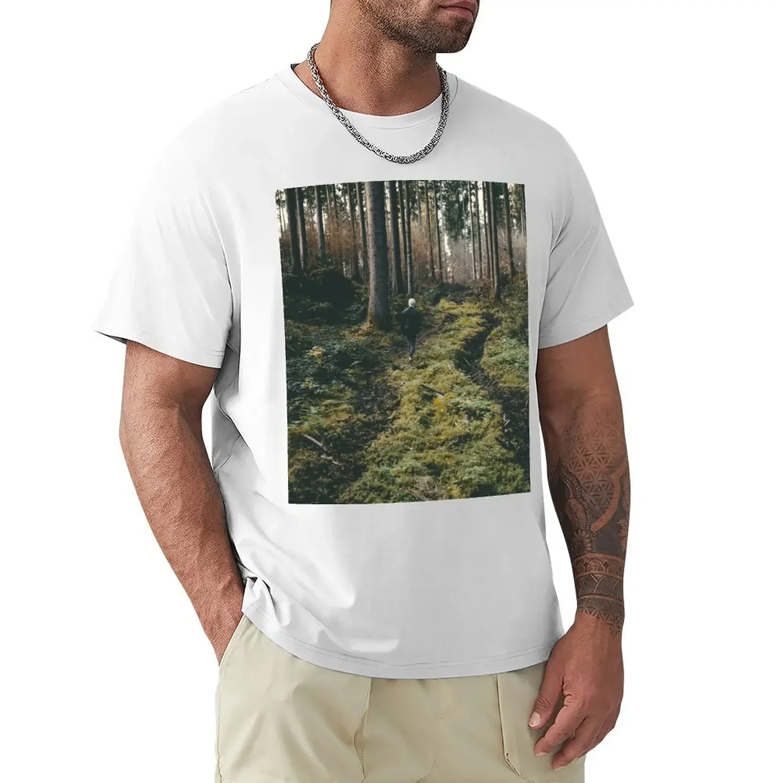 

Boy walking through mystic forest landscape photography T-Shirt summer clothes Blouse blanks men t shirt