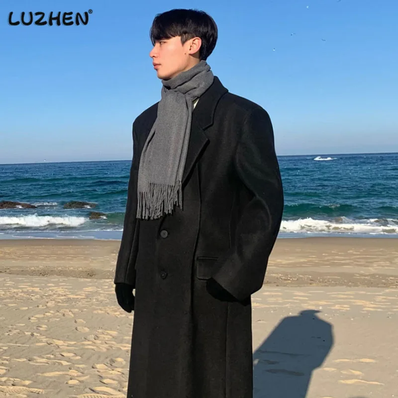 

LUZHEN Thickened Warmth Wool Coat Men's Casual Korean Style Niche Design Long Lapel Long Trench Trendy Woolen Overcoat 2238f8
