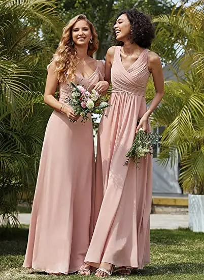 Women's V Neck Bridesmaid Dress Long Chiffon Pleated Women Formal Evening Party Dresses
Women's V Neck Bridesmaid Dress Long Chiffon Pleated Women Formal Evening Party Dresses