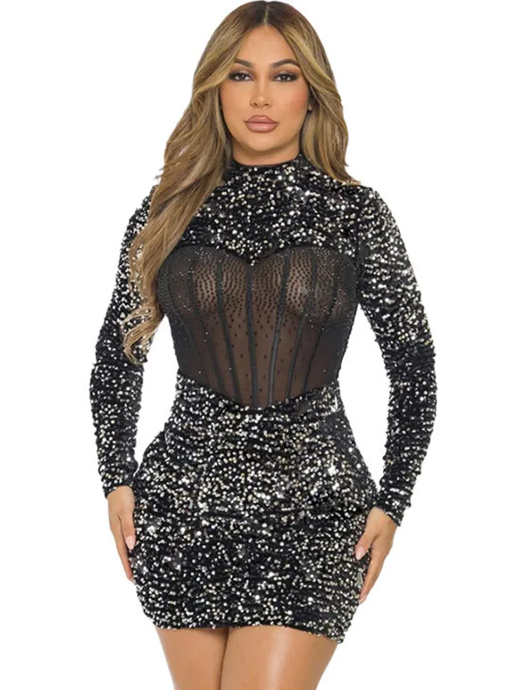 Sexy Mesh Sequin Bodycon Mini Dress Luxury Long Sleeve See Through Night Club Outfits For Women Evening Gowns Party Prom Dresses
Sexy Mesh Sequin Bodycon Mini Dress Luxury Long Sleeve See Through Night Club Outfits For Women Evening Gowns Party Prom Dresses